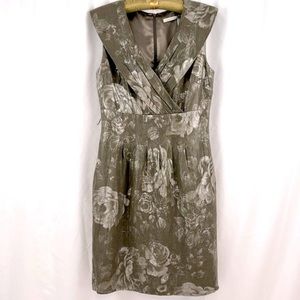 Classiques Entier Nordstrom brand Linen Dress metallic roses on Loden size 10